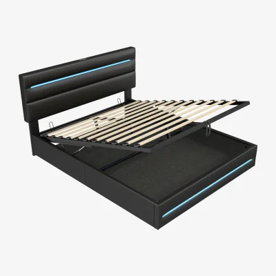 The Range PU Ottoman Bed with LED Lighting and Charging Station - Black