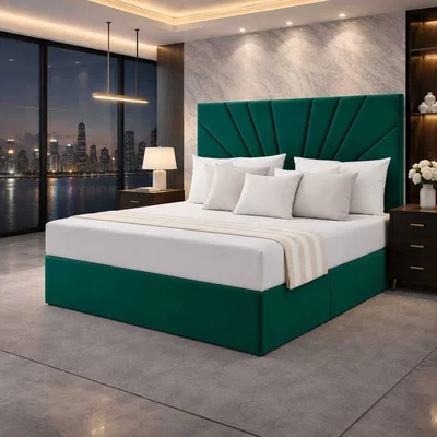The Range Jackrata Divan Ottoman Storage Bed With Headboard Green - Green / Double
