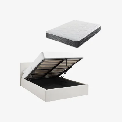 The Range TEDDY BOUCLE King Ottoman Storage Bedframe with spring foam mattress