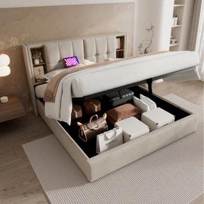 The Range Hydraulic Storage Bed with Lever - White / Double
