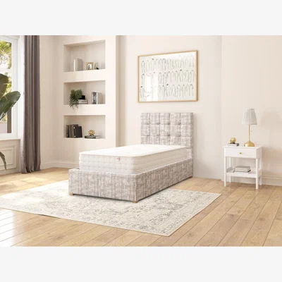 The Range Sinatra Fabric Ottoman Storage Bed, Distressed Velvet Fabric - Platinum / Single
