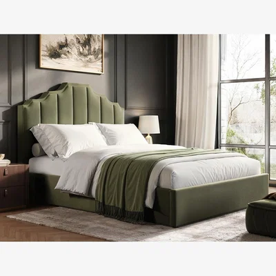The Range Margot Khaki Green Velvet Ottoman Bed - Green