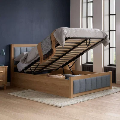 The Range Belmont Grey and Oak Wooden Double or King Ottoman Bed Birlea - Grey