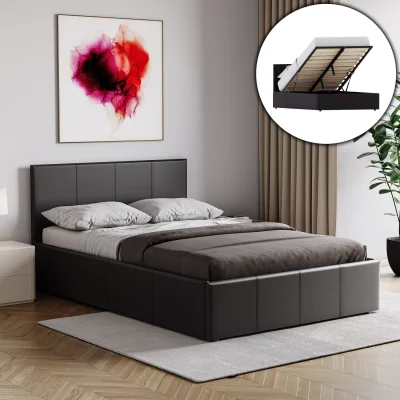 The Range Lisbon Faux Leather Ottoman Bed & Gel Memory Foam Pocket Spring Mattress - Black / Small Double