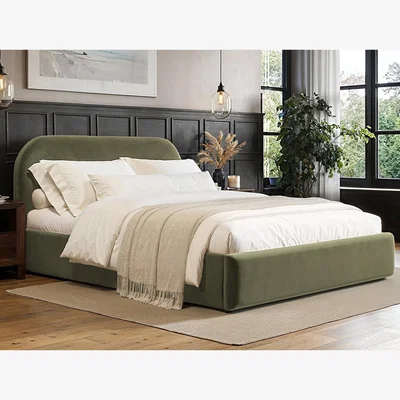 The Range Alba Khaki Velvet Ottoman Bed - Green
