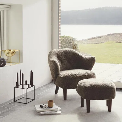 Amara By Lassen - Ingeborg Footstool - Sahara Sheepskin/Smoked Oak