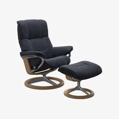 Barker and Stonehouse Stressless Mayfair Medium Signature Recliner Chair w/footstool, Blue | Barker & Stonehouse