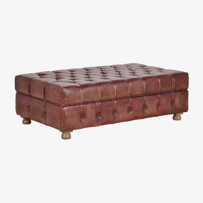 Barker and Stonehouse Timothy Oulton Westminster Button Medium Store Footstool, Red Leather | Barker & Stonehouse