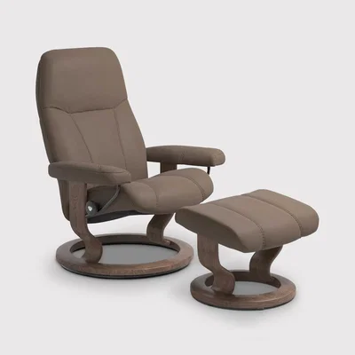 Barker and Stonehouse Stressless Consul Small Recliner Chair & Footstool Quickship, Brown Leather | Barker & Stonehouse