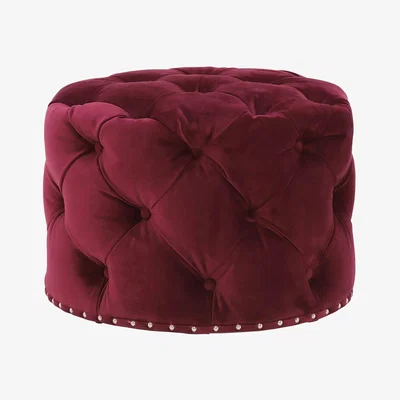 Barker and Stonehouse Timothy Oulton Lord Digsby Small Round Footstool, Red Velvet | Barker & Stonehouse