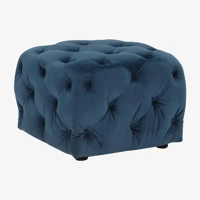 Barker and Stonehouse Ellonby Velvet Small Button Stool, Blue | Barker & Stonehouse