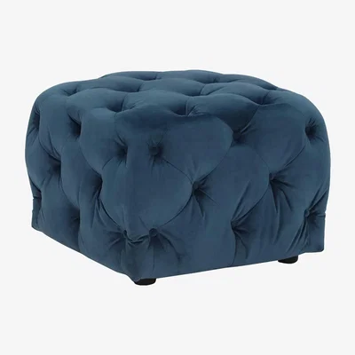 Barker and Stonehouse Ellonby Velvet Small Button Stool, Black | Barker & Stonehouse