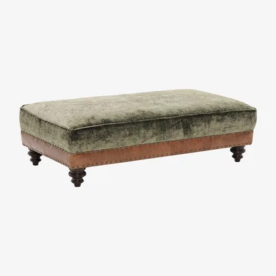 Barker and Stonehouse Tetrad Constable Large Rectangle Stool, Green Leather | Barker & Stonehouse