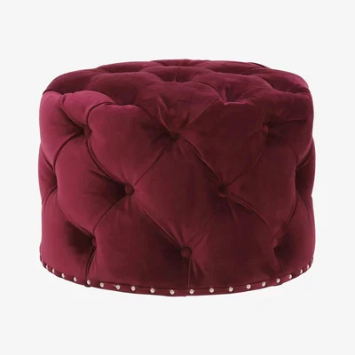 Barker and Stonehouse Timothy Oulton Lord Digsby Small Round Footstool, Revival Velvet Ruby
