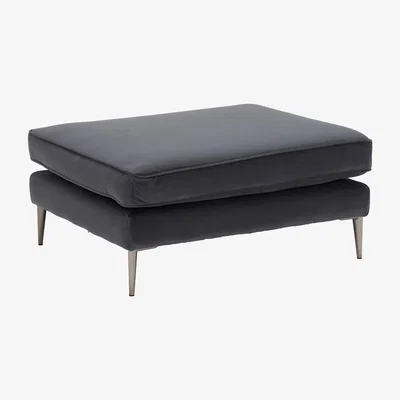 Barker and Stonehouse Conza Velvet Footstool, Black | Barker & Stonehouse