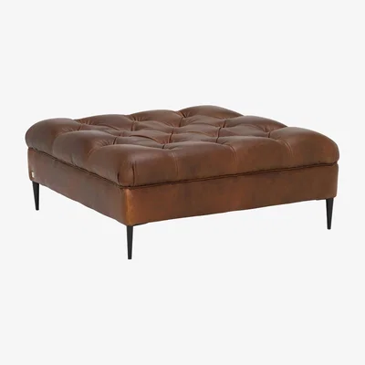 Barker and Stonehouse Cleo Ottoman, Brown Leather | Barker & Stonehouse