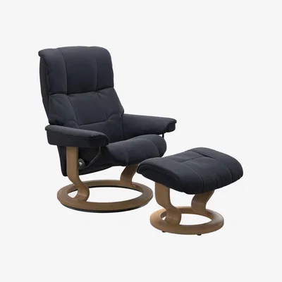Barker and Stonehouse Stressless Mayfair Medium Classic Recliner Chair w/footstool, Blue | Barker & Stonehouse