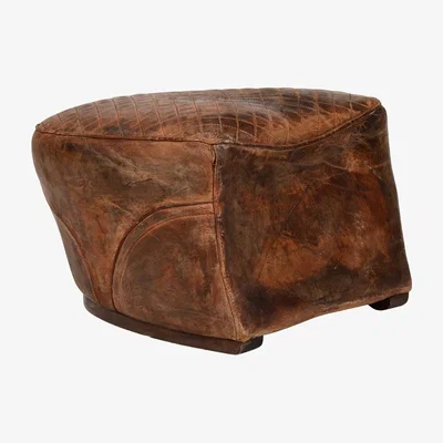 Barker and Stonehouse Timothy Oulton Saddle Footstool, Brown Leather | Barker & Stonehouse