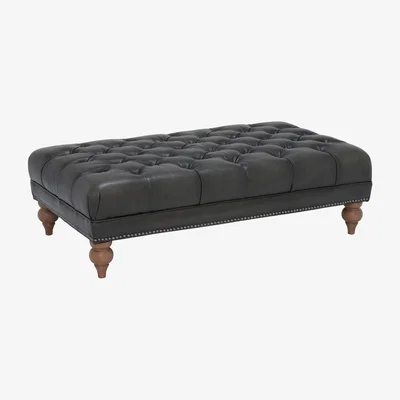 Barker and Stonehouse Ullswater Leather Rectangular Footstool, Black | Barker & Stonehouse