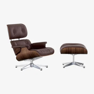 The Conran Shop Classic Eames Lounge Chair & Ottoman Chocolate Leather & Walnut