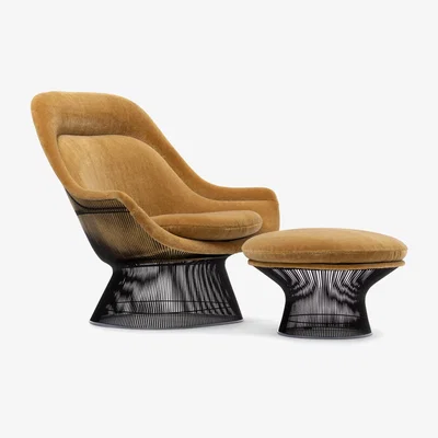 The Conran Shop Exclusive Platner Lounge Chair & Ottoman in Miel Teddy Mohair & Bronze
