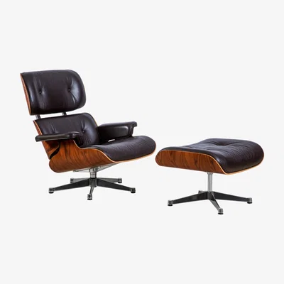 The Conran Shop Classic Eames Lounge Chair & Ottoman Black Leather Santos Palisander