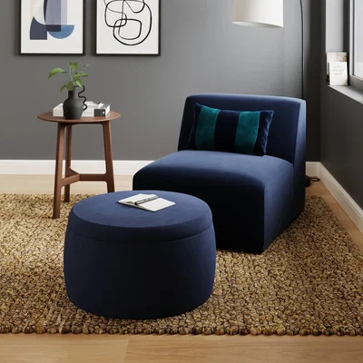 Dunelm Medium Round Velvet Storage Pouffe Navy