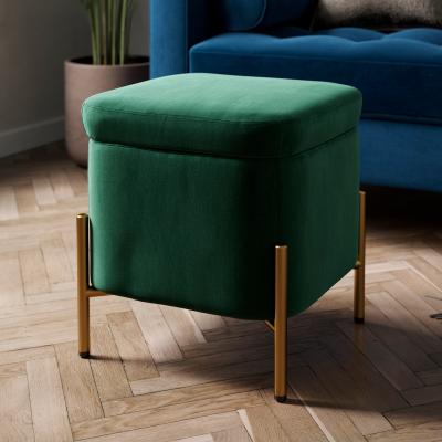 Dunelm Ivy Velvet Storage Footstool Velvet Bottle Green