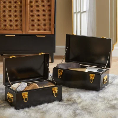 Dunelm Set of 2 Black Metal Trunk Black