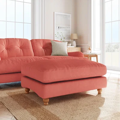 Dunelm Martha Matte Plush Velvet Footstool Matte Plush Velvet Bright Coral