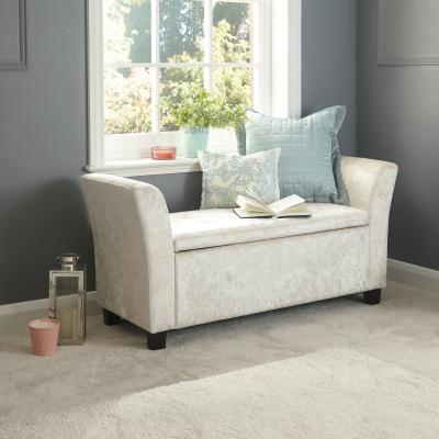 Dunelm Verona Crushed Velvet Ottoman Window Seat Cream
