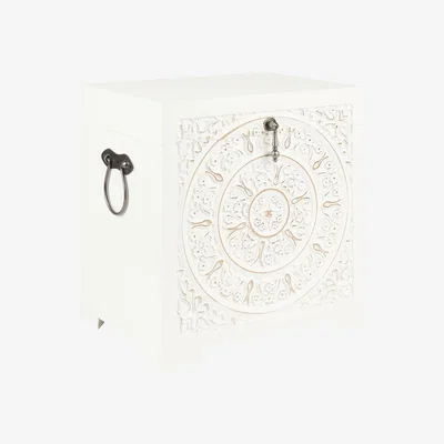 Dunelm Samira Carved Wood Trunk Small White