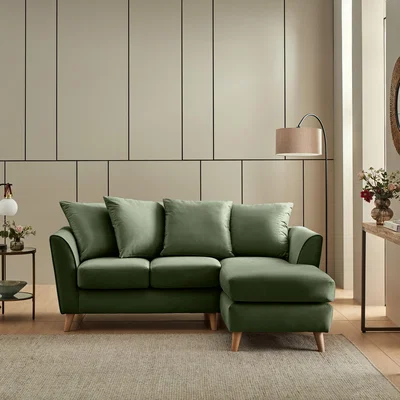 Dunelm Bess Corner Chaise Sofa, Opulent Velvet Light Olive