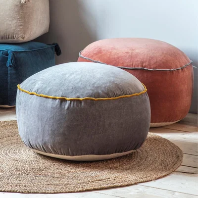 Dunelm Gabrielle Grey Velvet Pouffe Grey