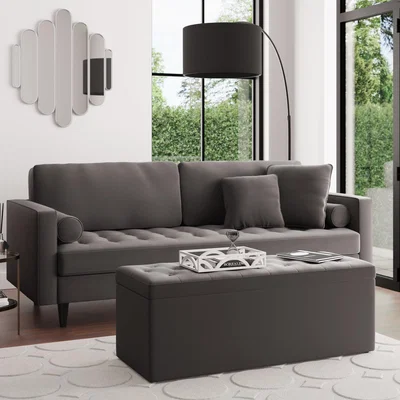 Dunelm Oswald Velvet Buttoned Ottoman Bench Grey