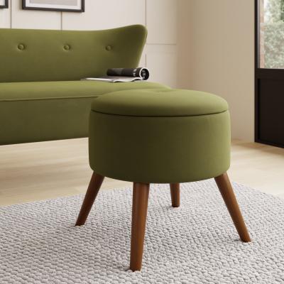 Dunelm Eliza Velvet Storage Footstool Olive (Green)