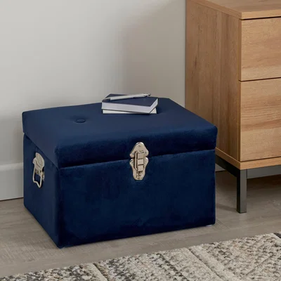 Dunelm Luxe Navy Velvet Storage Trunk Navy