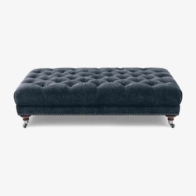 Furniture Village At The Helm - Wallace Fabric Rectangular Footstool with Castors - Midnight