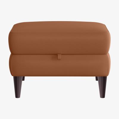 Furniture Village Compact Collection Klein HW Leather Storage Footstool - Pecan Brown