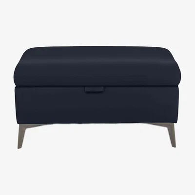 Furniture Village Ezra Leather Storage Footstool - Peacock