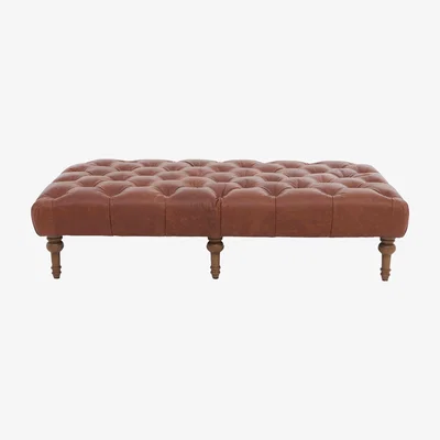 Furniture Village Alexander and James - Chesterfield Collection Large Leather Footstool - Satchel Pepper - Dark Feet