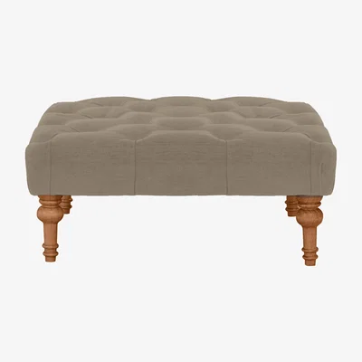 Furniture Village Alexander and James - Chesterfield Collection Small Fabric Footstool - Cabin Velvet Mouse with Oak Feet