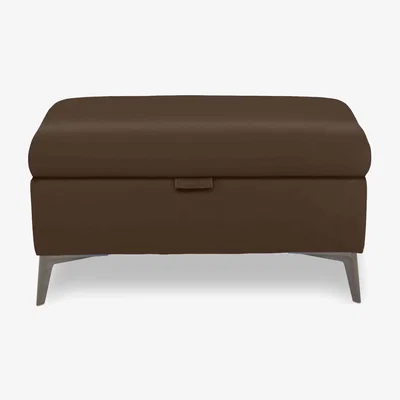 Furniture Village Ezra Leather Storage Footstool - Chocolate