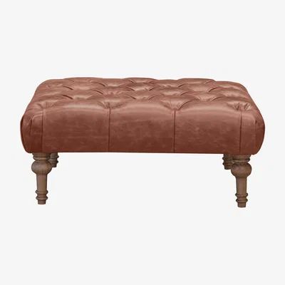 Furniture Village Alexander and James - Chesterfield Collection Small Leather Footstool - Satchel Pepper - Dark Feet