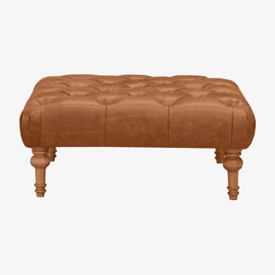 Furniture Village Alexander and James - Chesterfield Collection Small Leather Footstool - Original - Oak Feet