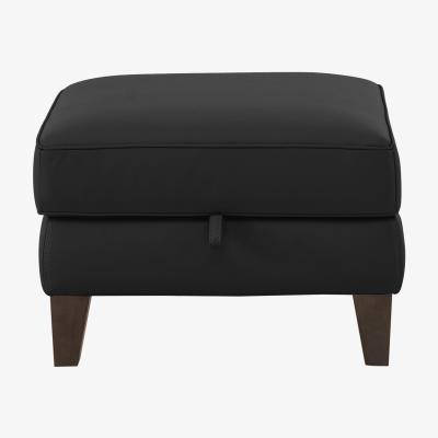 Furniture Village Brondby Leather Storage Footstool - Black- World of Leather