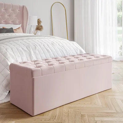 Furniture123 Safina Ottoman Storage Box in Pink Velvet