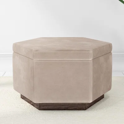 Furniture123 Pouffe Stool with Storage Upholstered in Beige Velvet - Bella