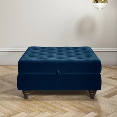 Furniture123 Navy Blue Ottoman Storage Footstool - Buttoned - Inez