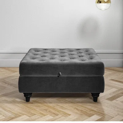 Furniture123 Grey Ottoman Storage Footstool - Buttoned - Inez